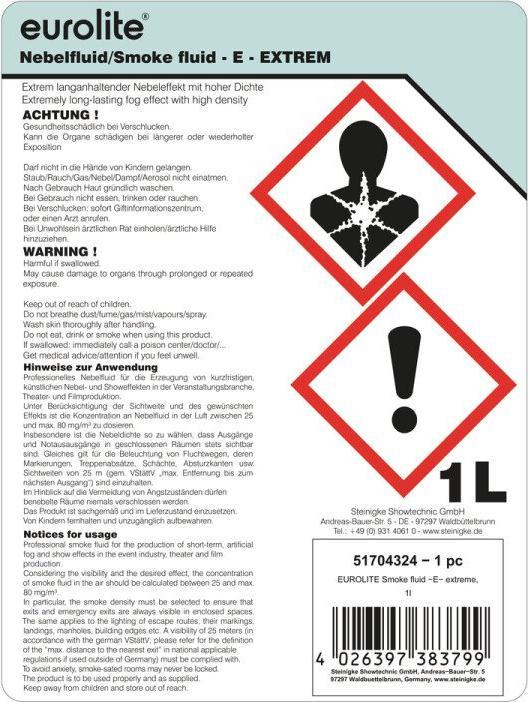 Label énergétique Eurolite Smoke Fluid -E- Extrême, 1l de liquide fumigène (Liquide de brouillard)
