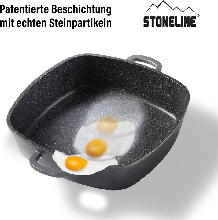 Produktbild Stoneline Eckpfanne 28x28 cm mit Aroma Glasdeckel, Pfanne rechteckig, Backofen, Induktion geeignet (Pfannenset + Topfset, Aluminium)