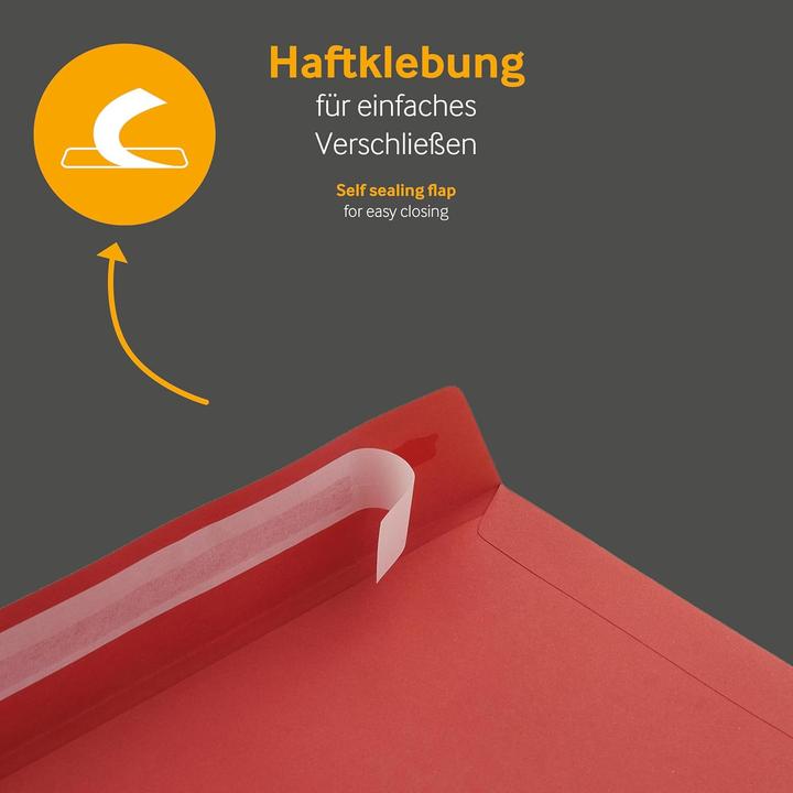 Actual product image Blanke Briefhüllen 50 rote Briefumschläge DIN C4 mit Haftklebung (C4, 50 x)