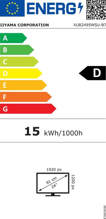 Energie-Label iiyama 24.1IN ULTRA THIN IPS PANEL 1920X1200 4MS 300CD/M2 1000:1 1X (1920 x 1200 Pixel, 24")