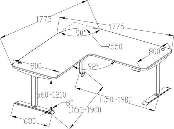 Image du produit Swisshandel24 Bureau d'angle, bureau informatique, réglable en hauteur électriquement 178x178cm 84kg naturel (178 x 178 cm)