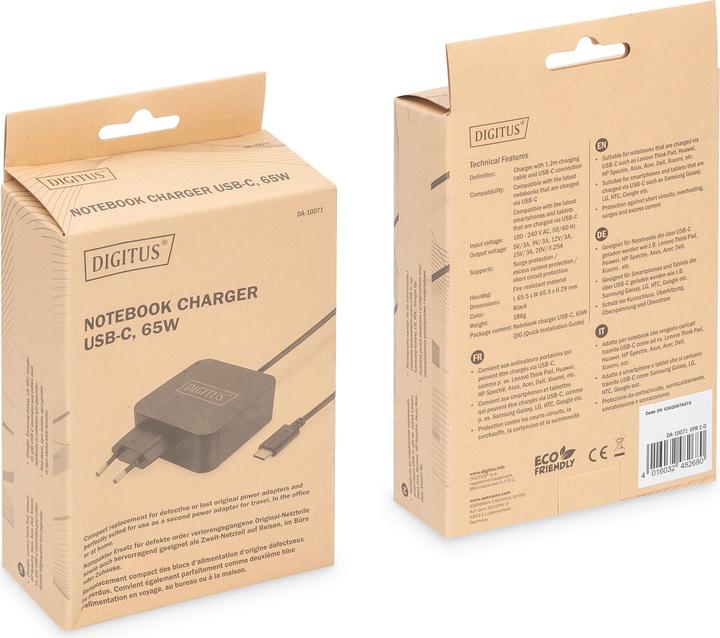 Image du produit Digitus Chargeur pour ordinateur portable Adaptateur secteur USB-C 65W PD3.0 DA-10071 1,2 m, noir (65 W)