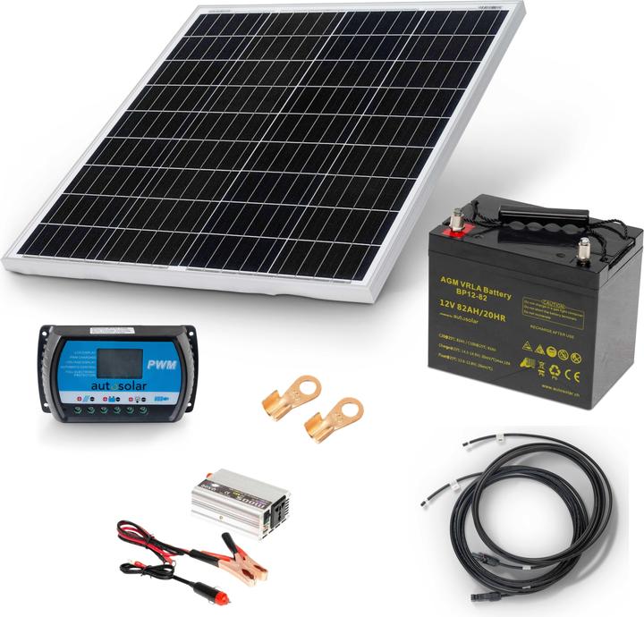 Image du produit Autosolar Pack complet 100W avec batterie AGM 82Ah et onduleur 500W (100 W)