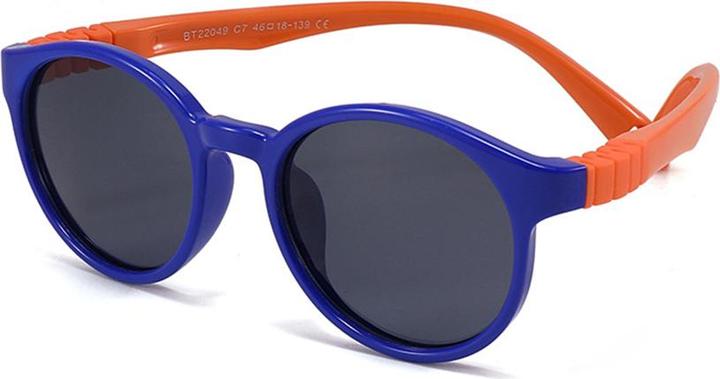 Techsuit - Sunglasses Polarised (22049) - Round Shape, without Screw, for Kids - Blue / Orange