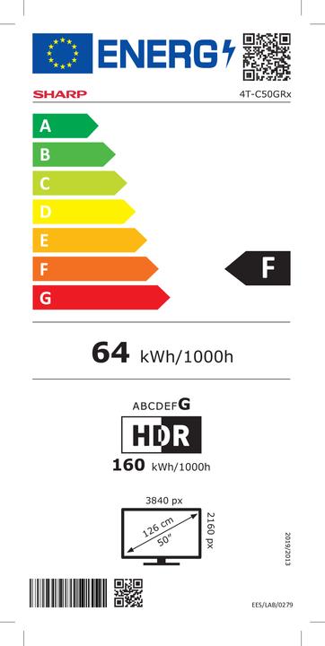 Energy Label Sharp 50GR8265E | 50" | Smart TV | Google TV | 4K Ultra HD (50", GR8, QLED, 4K)