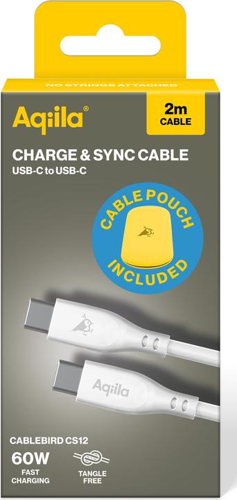 Produktbild Aqiila Cablebird CS12 - USB-C to USB-C Silicon cable, 60W (2m) - White (2 m, USB 2.0, 60 W)