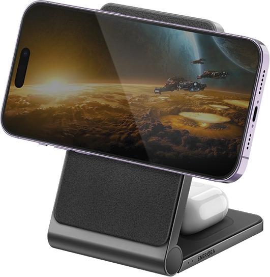 Produktbild Energea MagTrio składana ład. indukcyjna 3w1 15W Fast Charging szary/gunmetal MagSafe (15 W)
