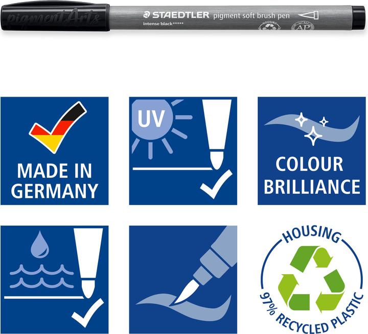 Actual product image Staedtler MultiInk Pigment Arts soft brush pen Set of 6 grey retail (Grey, 6 x)