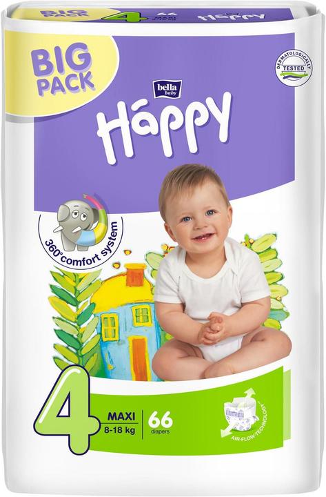 Produktbild Bella Happy Kinderwindeln Happy Maxi Gr.4 (8-18kg) (Gr. 4+, Tragepack, 66 Stück)