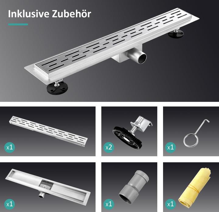 Produktbild Emke Duschrinne Edelstahl, Bodenablauf Komplettset Siphon mit Geruchsstop, Haarsieb, 1100cm (1100 mm)