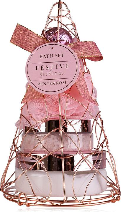 Accentra Coffret cadeau FESTIVE FEELINGS dans une corbeille métallique pyramidale, parfum : Winter Rose (Set soin du corps)