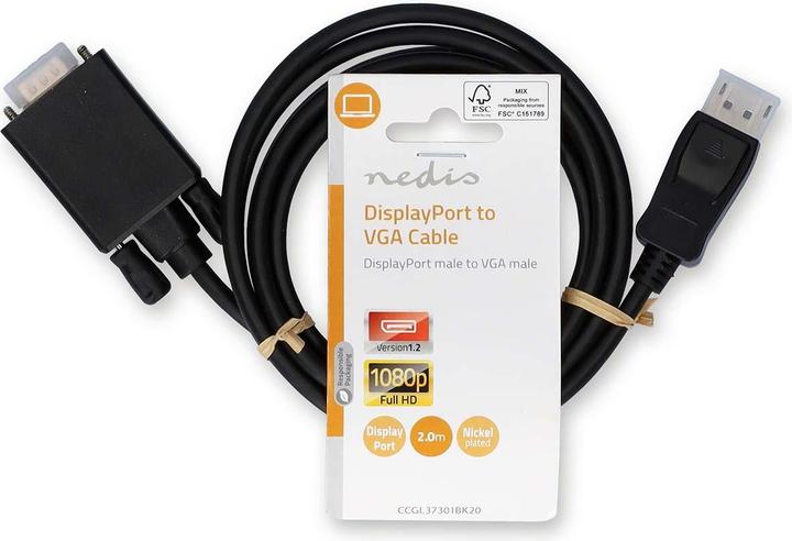 Produktbild Nedis VGA-Kabel | DisplayPort Stecker | VGA Stecker | Vernickelt | Maximale Auflösung: 1080p | 2.00 (2 m, VGA, DisplayPort)