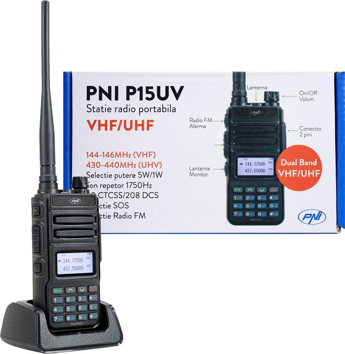 Actual product image PNI Portable VHF/UHF dual-band radio P15UV, 144-146 MHz/430-440 MHz, 999 channels, with 1500 mAh