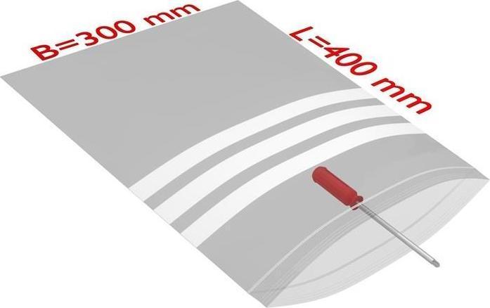 Produktbild Transpak Druckverschlussbeutel m.Beschriftungsfeld Masse 300x400mm Stärke 50µ PE transparent (1 Stück)