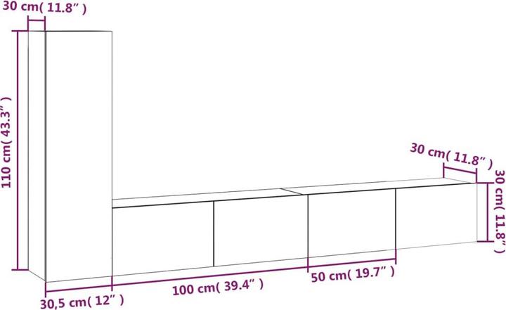 Produktbild VidaXL 3-tlg. TV-Schrank-Set Grau Sonoma Holzwerkstoff,Farbe: Grau (100 x 30 x 30 cm)