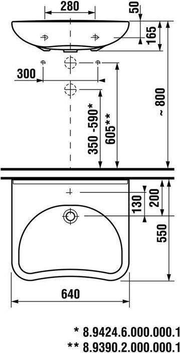 Image du produit Laufen Mio Lavabo d'hôpital 64 cm - 64 x 55 cm Lavabo en porcelaine pour boulons (570 mm, 200 mm)