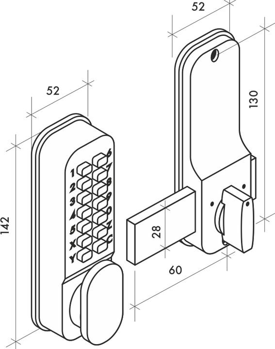 Actual product image Thirard Surface-mounted mechanical combination lock for interior doors, 8 digits or letters, matt chrome