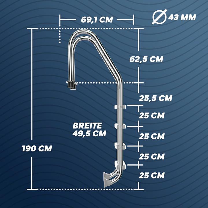 Produktbild Poolomio Einhänge-Leiter aus Edelstahl | 4 stufig | Standard-Modell