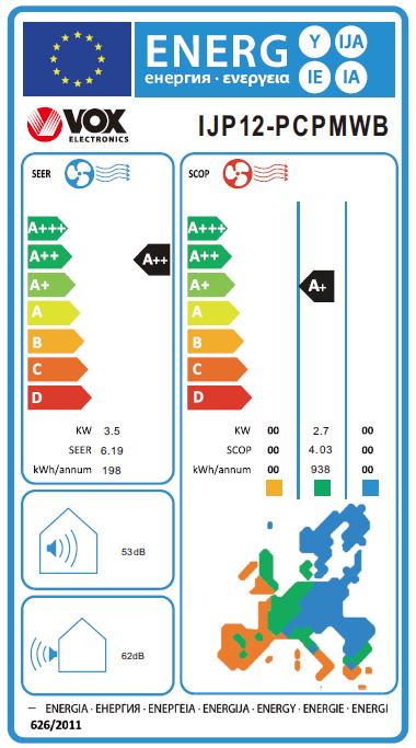 Energie-Label Vox AirCon IJP12-PCPMWB (12000 BTU/h)