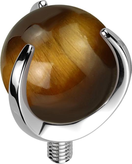Produktbild Star Piercing Dermal Anchor silber Kugel Tigerauge Stein gefasst (Mineralisch, ohne Messing, Titan G23)