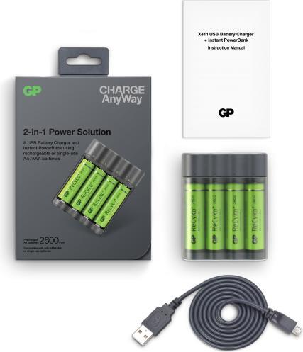 Produktbild GP Batteries Battery Charger Charge Anyway (1 Stk., AAA, AA, 2600 mAh, Ladegerät inkl. Akku)