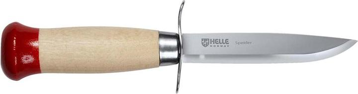 Actual product image Helle Belt knife SPEIDER 04P, stainless, 12C27 steel, finger guard, birch wood, leather sheath with p (9 cm)