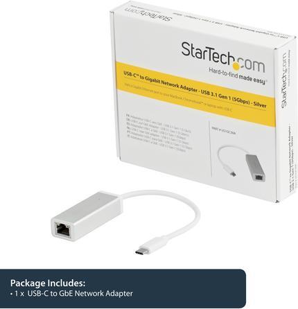 Produktbild StarTech USB-C To Gbe Adapter - Silver (USB-C, RJ45 (1x))