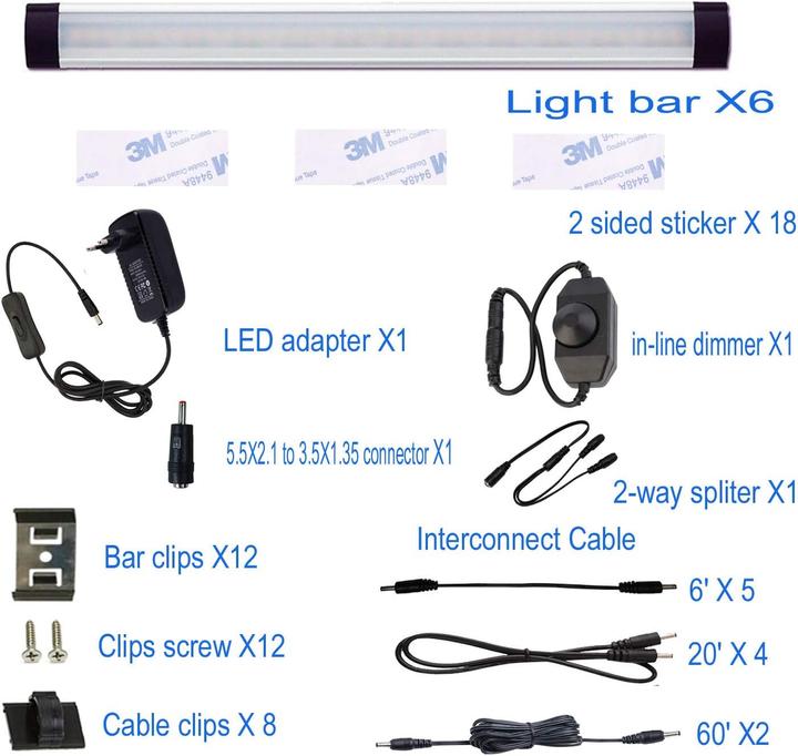 Actual product image Aiboo 6er-Set LED-Unterbauleuchte mit Schalter (1800 lm)