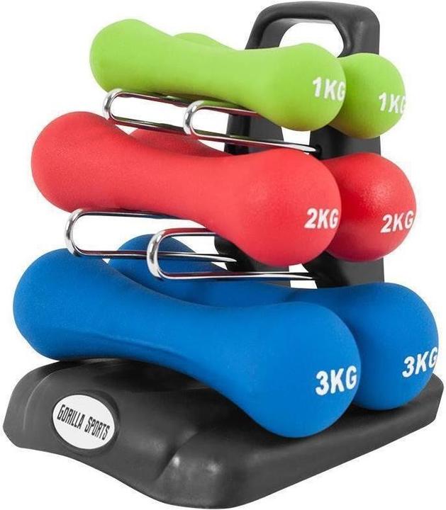 Gorilla Sports Kurzhantelset mit Ständer (2 x 1 kg, 2 x 2 kg, 2 x 3 kg)