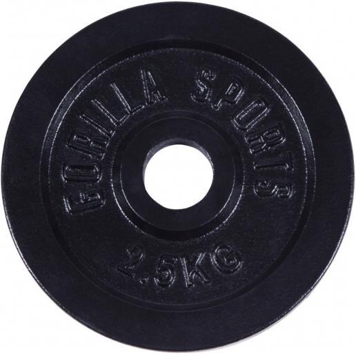 Produktbild Gorilla Sports Hantelscheibe Guss Schwarz 1,25-15 KG (1 x 2.5 kg)