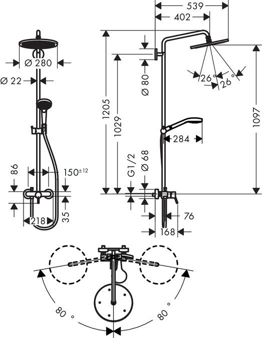 Actual product image hansgrohe HG Showerpipe CROMA SELECT 280 AIR 1JET DN 15, with single-lever mixer chrome