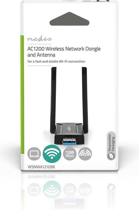 Actual product image Nedis Network dongle | Wi-Fi | AC1200 | 2.4/5 GHz (Dual Band) | USB3.0 | Wi-Fi speed total: 1200 Mb (USB)