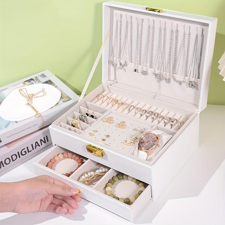 Image du produit Only-Bags.Store Organisateur de bijoux en cuir : boîte à bijoux à deux niveaux avec compartiments amovibles pour