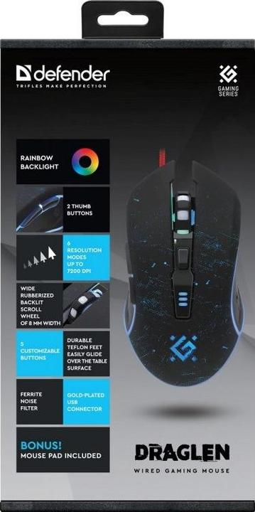 Actual product image Defender DRAGLEN GM-907 7200 DPI wired gaming mouse (Cable)
