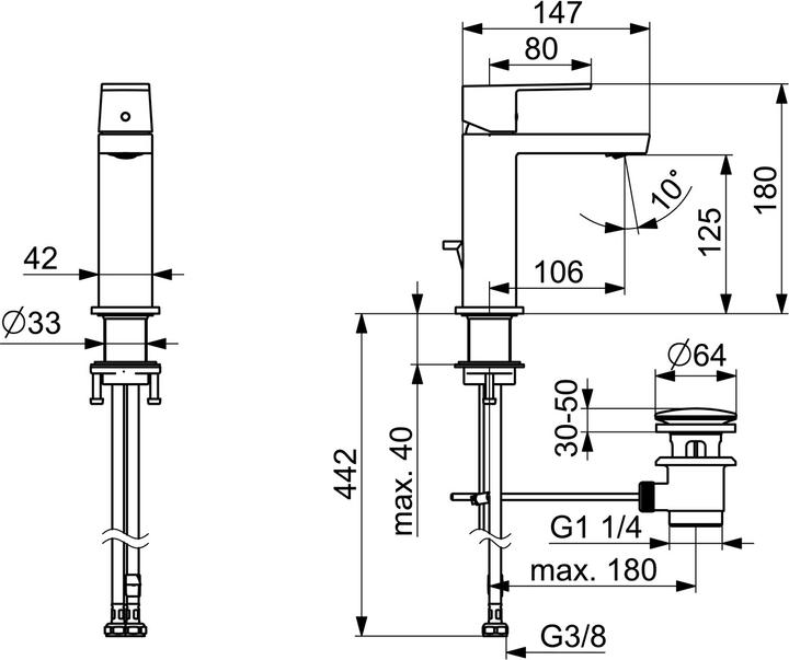 Actual product image Hansa HANSASTELA single lever basin mixer, with pop-up waste, 134 mm projection, fixed spout, 571822