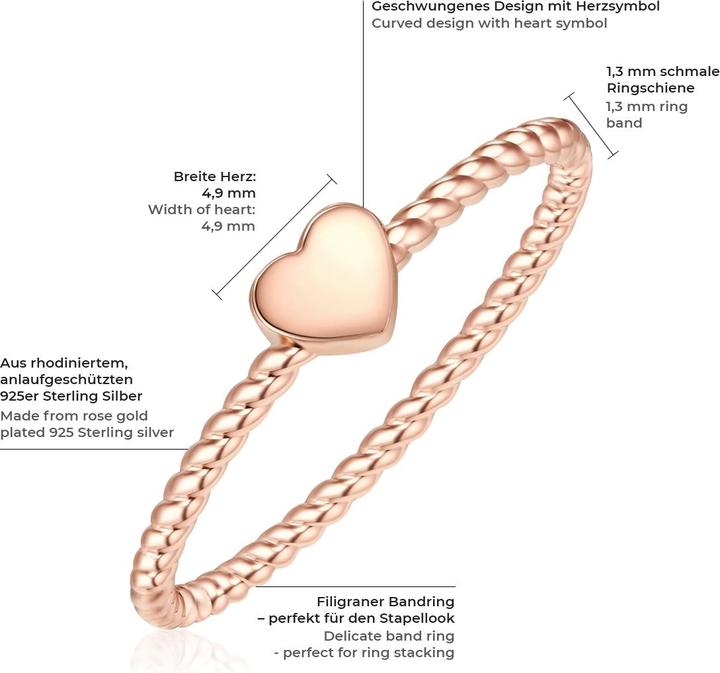 Image du produit Glanzstücke München Femme coeur argent sterling rose - 10102 (50, Argent 925)