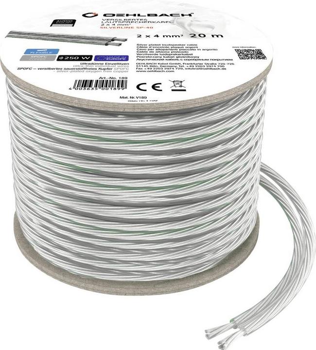 Image du produit Oehlbach Câble de haut-parleur LS câble de haut-parleur é 2x4mmm², bobine 20 M (20 m, 4 mm²² mm)