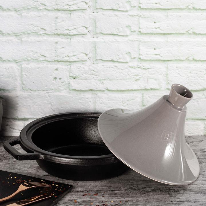 Actual product image BerlingerHaus "Tajin" 2L | enamelled cast iron casserole 22 × 7.5cm (h-25cm with ceramic lid) Moonli (22 cm, Tajine pot, Cast iron)