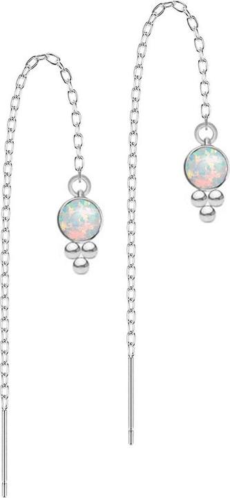 Produktbild Star Piercing Ohrstecker silber freifallende Kette Opal weiss drei Kugeln (ohne Messing, Chirurgenstahl 316L)