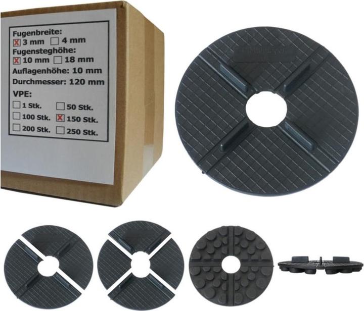 Sanpro Flaches Gummi Stelzlager - Plattenlager 3 mm Fuge / 10 mm Höhe, Anzahl 150 Stück