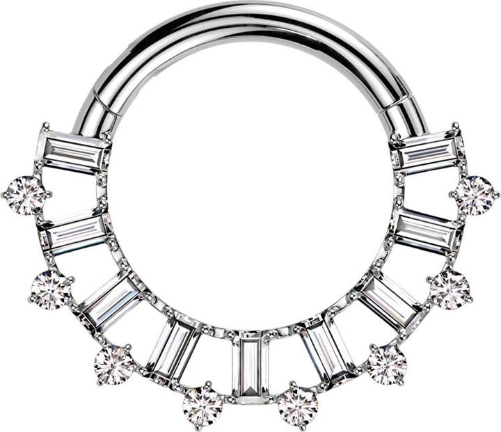 Star Piercing Micro Segmentring klappbar silber rechteckige und runde Kristalle silber (Titan G23)