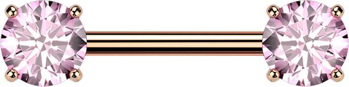 Actual product image Star Piercing Barbell Threadless rose gold with two crystals set in pink (Titanium G23, without brass)
