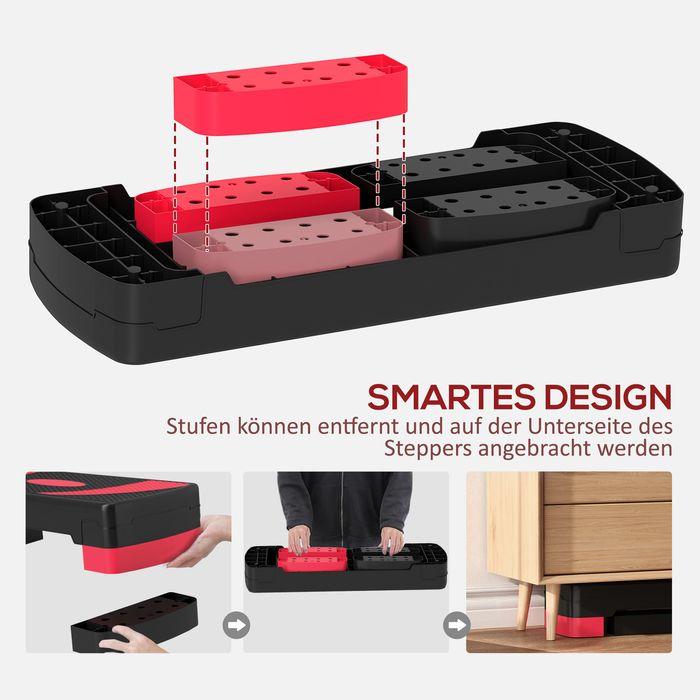 Image du produit Swisshandel24 Steppbrett Aerobic-Stepper höhenverstellbar mit 3 Stufen (10/15/20 cm) Rot