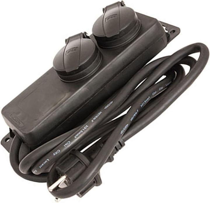AccuCell Prise multiple Schuko 2x Outdoor avec clapet, IP44 section 1,5mm². (CEE 7/3)