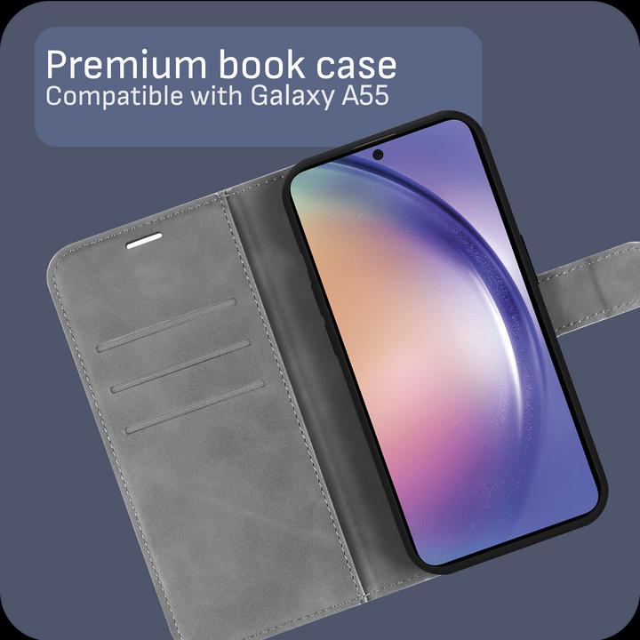 Produktbild Cazy Premium-Geldbörsen-Etui für Samsung Galaxy A55, Magnetisches Geldbörsen-Etui, Kartenfächer, Ständer (Samsung Galaxy A55)