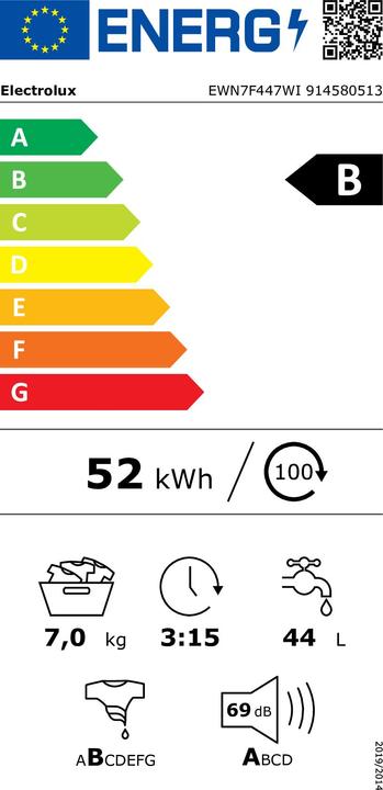 Energie-Label Electrolux EWN7F447WI (7 kg, Links)