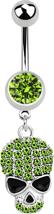 Actual product image Star Piercing Banana silver with pendant skull light green (Surgical steel 316L)