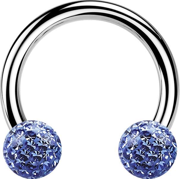 Image du produit Star Piercing Micro Circular Barbell argent avec deux boules de cristal bleu clair époxy de protection (sans laiton, Acier chirurgical 316L)