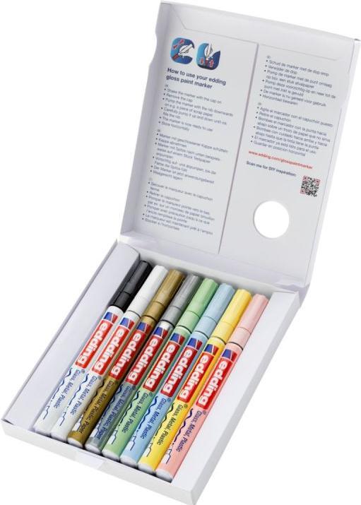 Image du produit Edding Marqueur à peinture brillante (Vert pastel, Rose pastel, Bleu pastel, Noir, Jaune pastel, Blanc, Or, Argenté, 2 mm, 8 x)