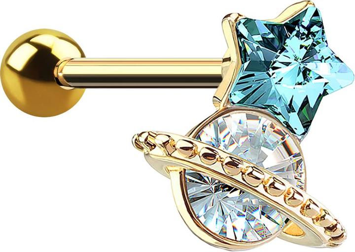 Produktbild Star Piercing Micro Barbell vergoldet Sternkristall mit Kristall (Chirurgenstahl 316L, Messing)
